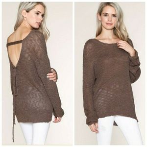 Mocha Open Back Knit Sweater